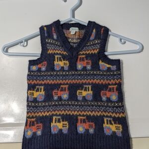 JoJo Maman Bebe Navy Sweater Vest with Tractor Pattern